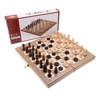 3 in 1casual puzzle toy chess set wooden chess board set foldable international checkers games childrens birthday gift