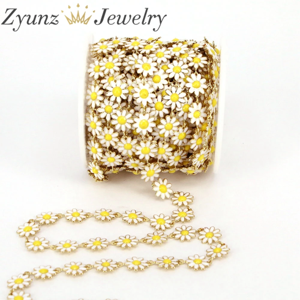 5 метров необработанная латунная амулетная цепочка с маргаритками позолоченная