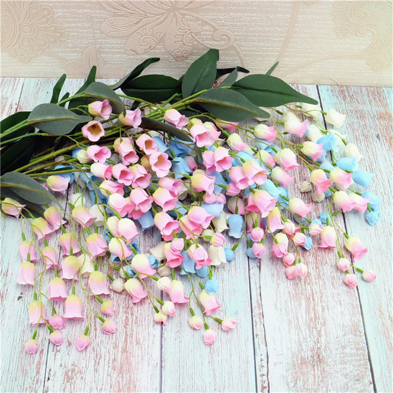 New Artificial Flower Bell Lily Decor Fake Flowers Campanula with Leaf Wedding Soft Decoration Home Silk | Дом и сад