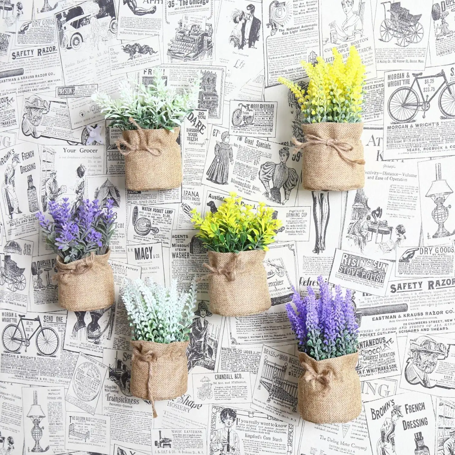 Креативные сельские пластиковые искусственные цветы Лаванда в горшке бонсай