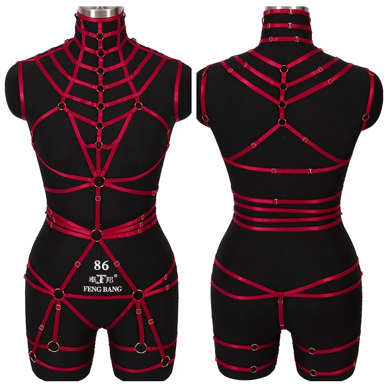 Полноразмерный красный бюстгальтер в стиле панк и готика женский топ на шею пояс