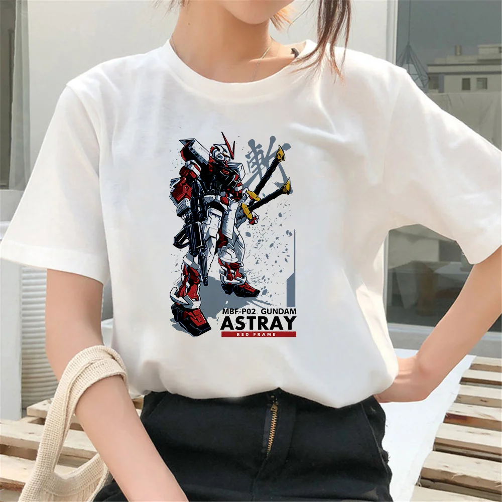 

2021 White Women Print T-Shirt Gundam Head T Shirts Anime Mech Robot Mecha Japan Harajuku Gunpla Tshirt Female Casual Camisa Tee