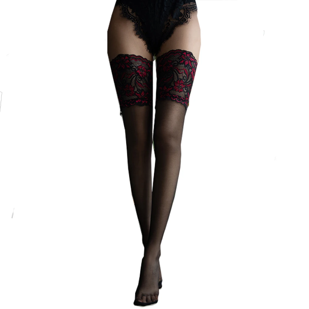 Женские сексуальные чулки со швом сзади прозрачные кружевные шелковые до бедра