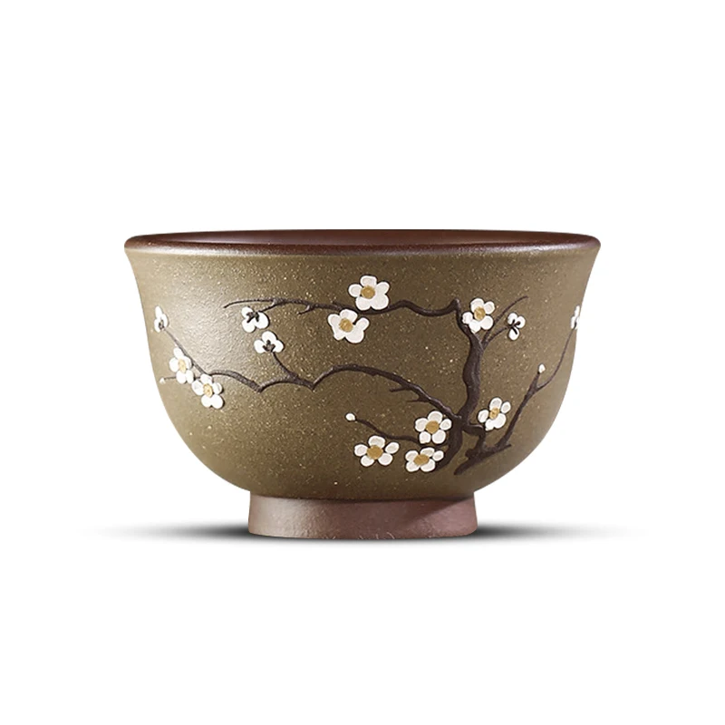 

medium sand master sample tea cup manufacturer all hand plum blossom tinged purple sand cup mud painting kunfu tea cups