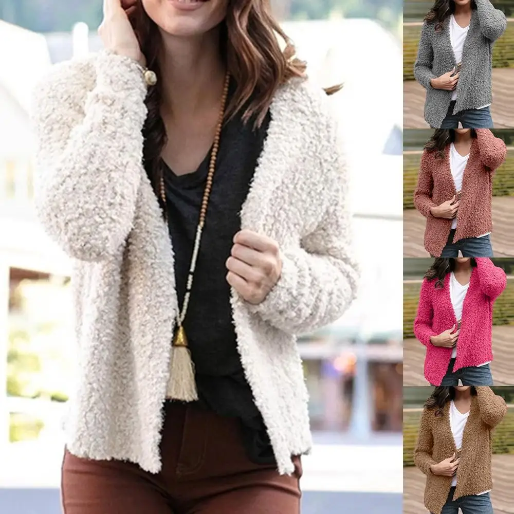 Плюшевое пальто из овчины Женское зимнее пушистое 2019 модное винтажное
