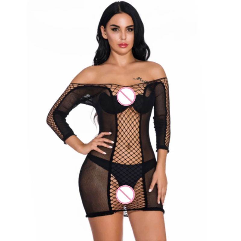 

Сексуальное нижнее белье, Эротическая юбка в сеточку с рукавом средней длины, женская пижама, ночная сорочка для секса, прозрачное нейлонов...