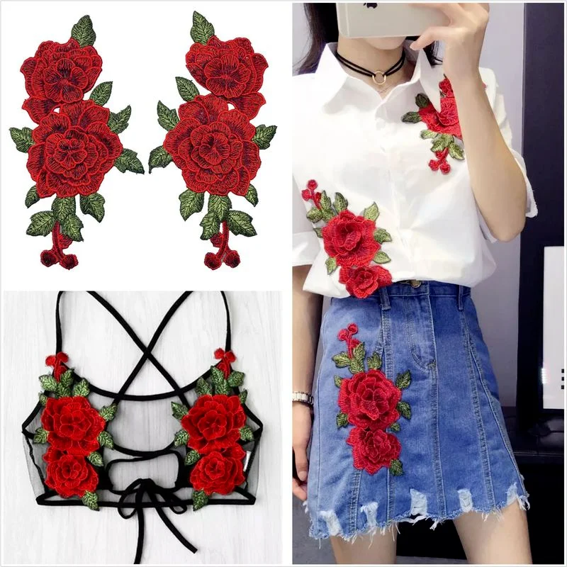 

2pc/Set Embroidery Rose Flower Patch Applique diy Crafts Stiker for Jeans Hat Bag Clothes sewing Accessories Badges