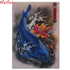 5D алмазная живопись сделай сам, японская голубая рыба кои с цветком, полностью квадратнаякруглая вышивка, Алмазная мозаика, искусство, большой карп, подарки