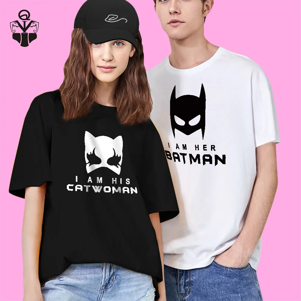 QIM Бэтмен и Женщина кошка парные футболки для влюбленных 2019 Повседневная