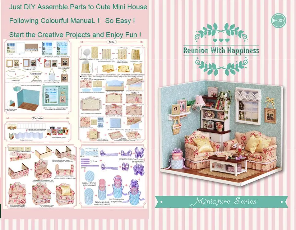 

3D Doll House Miniature Model Building Kits DIY Miniaturas Dollhouse with Furnitures Wooden House Toys for Children H-007