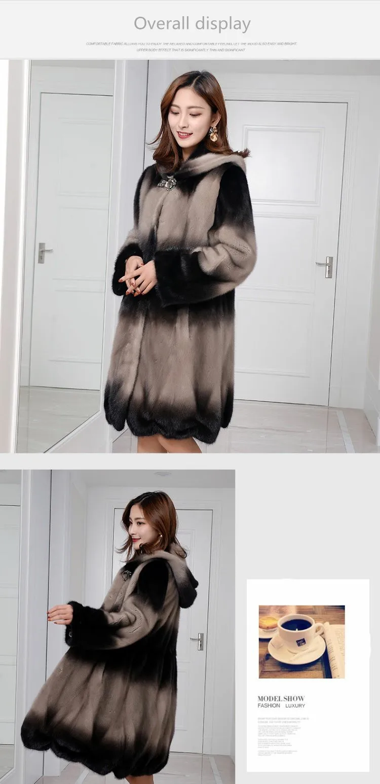 inverno полностью из норки пальто с мехом longa seçao das mulheres com a moda com capuz sechao tingidos jaqueta de agua
