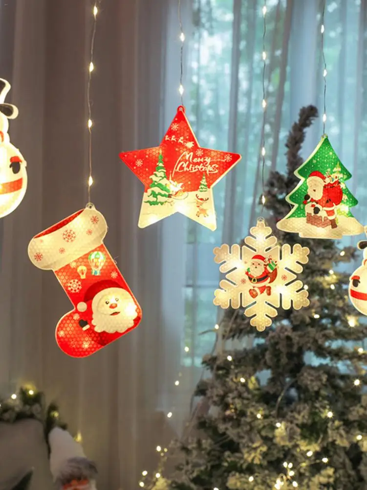 

Christmas String Lights Christmas Decorative Curtain Lights USB Christmas Cartoon Modeling LED Lights For Room Decoration