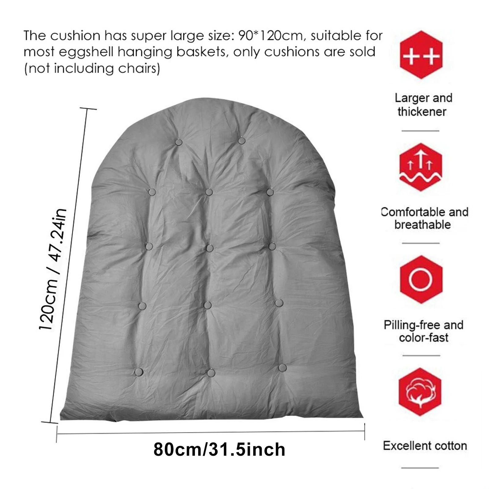 

Swing Hanging Basket Seat Cushion, Thicken Hanging Egg Hammock Chair Pads Waterproof Chair Seat Cushioning for Patio E7