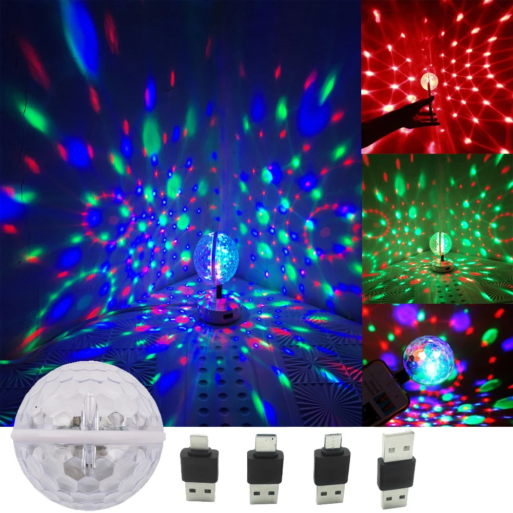 

Usb диско-шар красный зелёный синий светодиодный свет для сцены маленький волшебный свет Красочные лампы автоматическое вращение сценическ...