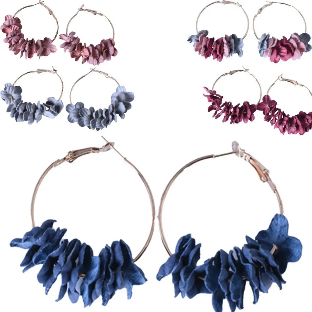 

50%HOT 2Pcs Women Girls Eardrop Petal Hoop Earrings Simple Fashion Jewelry for Party