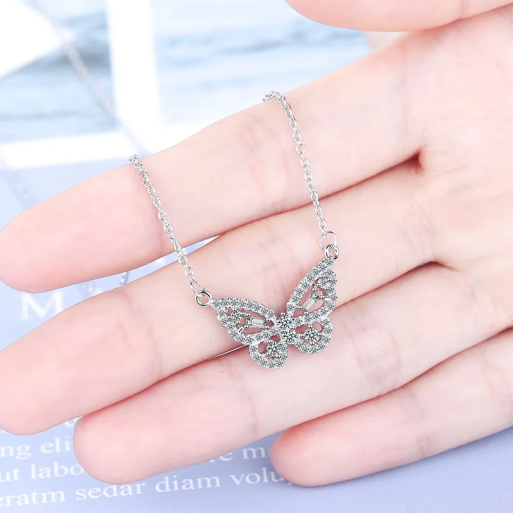 

Simple Luxury 925 Sterling Silver Zircon Butterfly Necklace For Women Girl Birthday Gift Clavicle Chain collares Jewelry Gift
