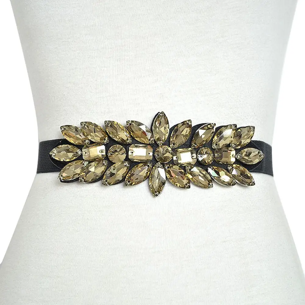 

Fashion Women Rhinestone Elastic Wide Belt Wedding Party Interlockings Waistband