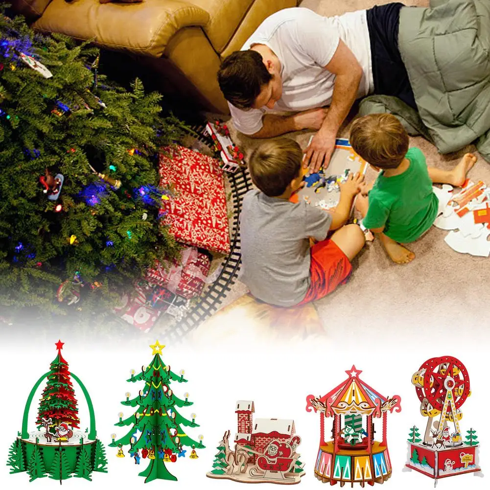 

Christmas Wooden 3D Puzzle For Children DIY Handmade Toys Family Educational Games Home Decoration Christmas Gifts