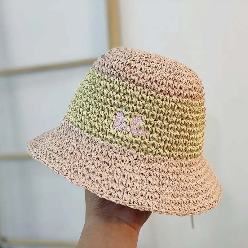 Панама летняя детская соломенная шляпа расшитая разноцветными буквами ручная