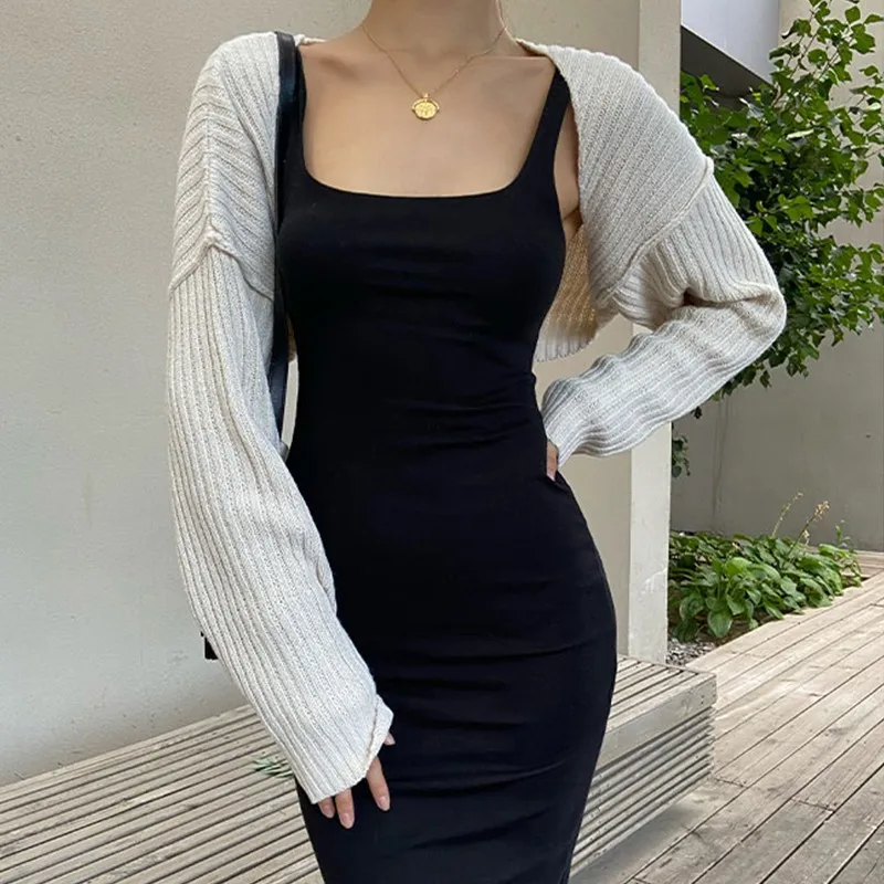 

Yedinas Sexy Striped Line Ribbed Knitting Shawl Sweater Cropped Women Cardigan Long Sleeve Scarf Streetwear 2021 Autumn Winter