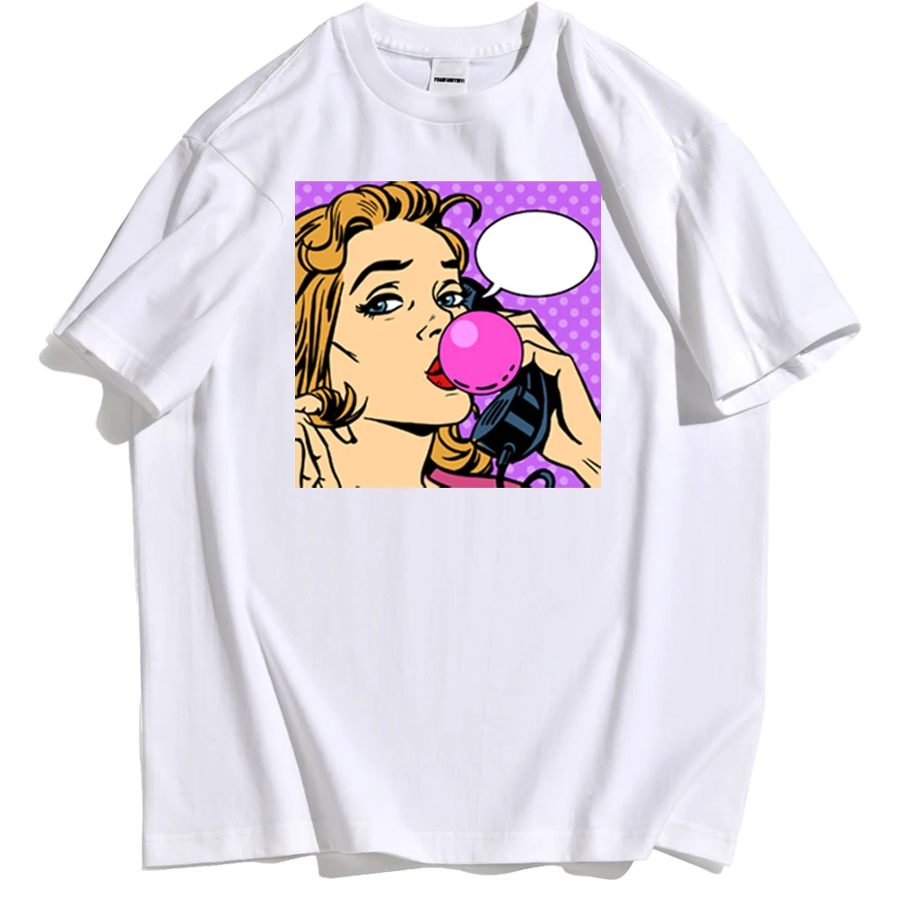 

2021 Summer Men's T-shirt Girls Phone Pop Style Cartoon Print Men's Oversized Harajuku Style Hip Hop Fashion Trend All-match