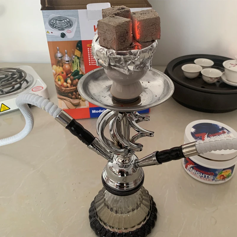 

Metal Hookah Set, double Fube glass Hookah ktv Chicanagile Accessories Hookah pipe Ceramic bowl Smoking Accessories