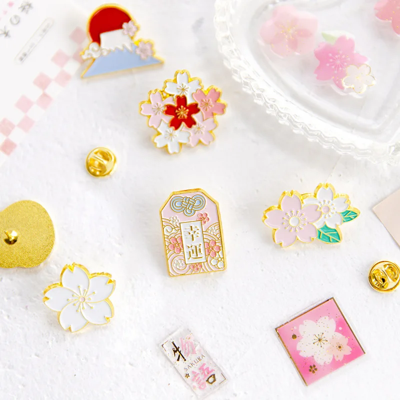 

8PCS/LOT Lucky Sakura Metal Badges Set DIY Journal Pencil Bag Cloth Decoration Supplies Creative Bookmark Stationery Gift