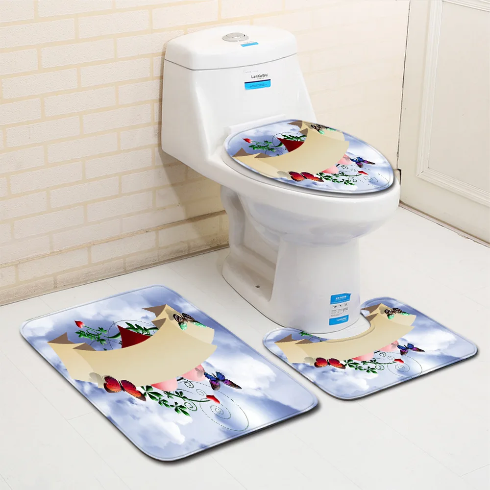 Набор из 3 предметов накидка на сиденье унитаза коврик для ванной комнаты