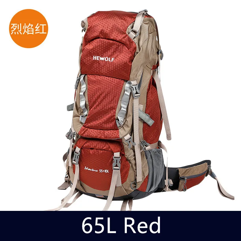 Red Hewolf 65L рюкзак для кемпинга большой емкости Скандинавская походная сумка из алюминиевого сплава Регулируемый CR рюкзак системы высокой нагрузки - Цвет: Red
