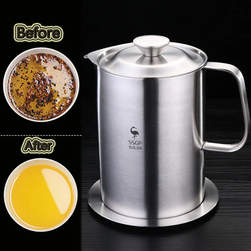 

1000/1500ML 304 Stainless Steel Oil Filter Pot Large-capacity Filter and Leak-proof Oil Pot Household Oil Bottle Filter and Trap