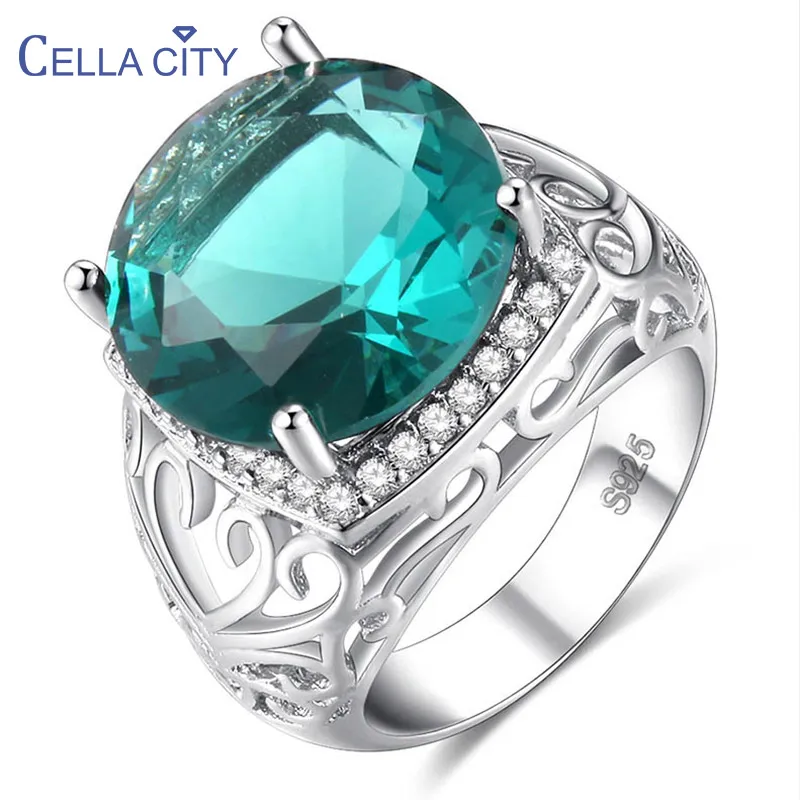 Женское большое кольцо с зеленым топазом Cellacity Роскошное дизайнерское