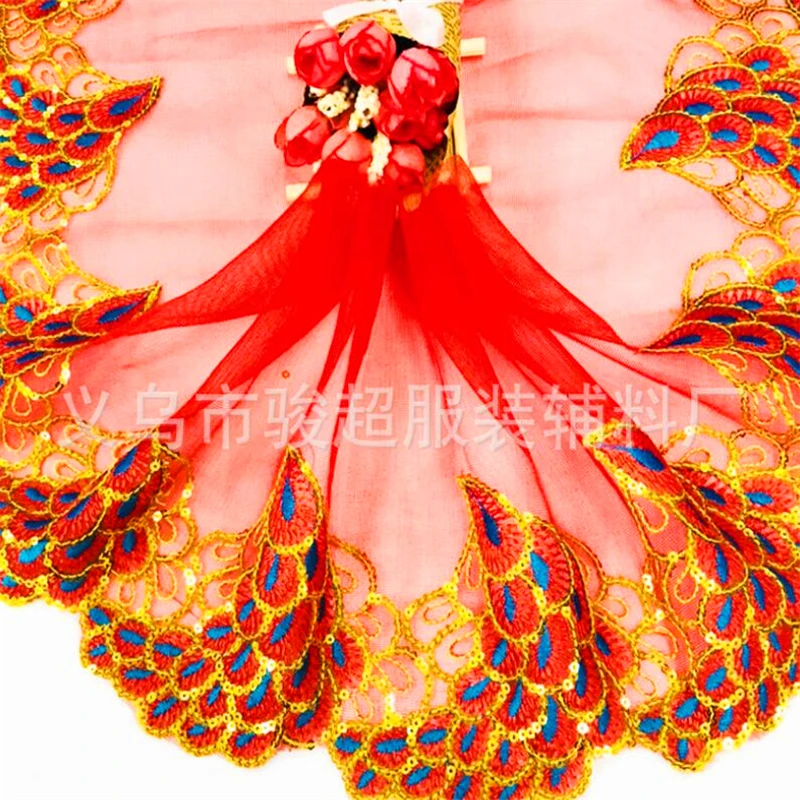 19 см ширина золотистых пайеток цветочная вышивка кружевной тесьмы органзы лента фатиновое платье кукольная юбка одежда аксессуары FH69 on.