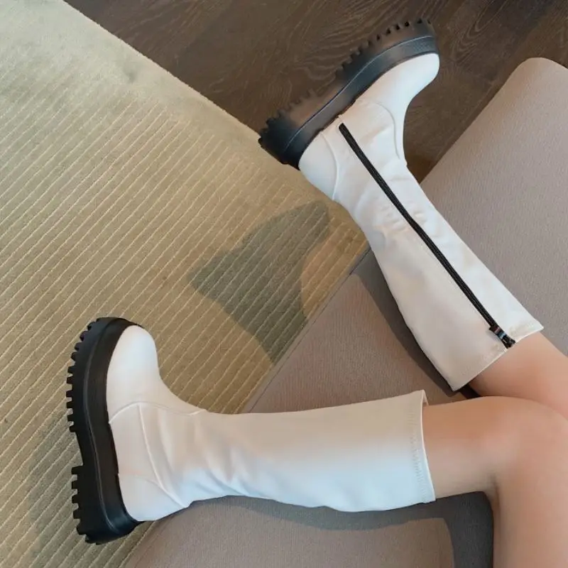 

RIZABINA 2022 Knee High Boots For Women Platform Thick Bottom Cool Ridding Boot Winter Ins Club Ladies Footwear Size 35-39