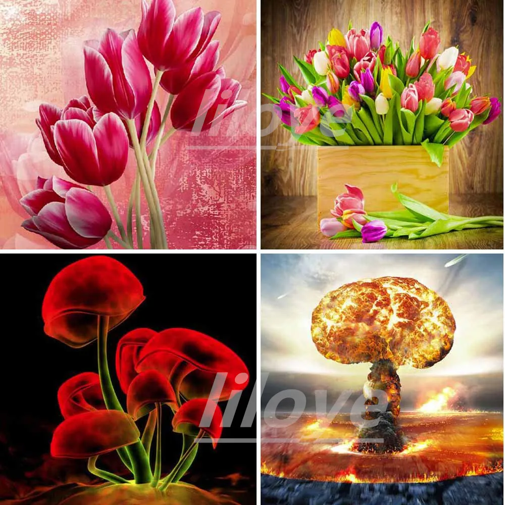 Квадратная/круглая Алмазная 5D картина сделай сам с цветами ваза-тюльпан картины