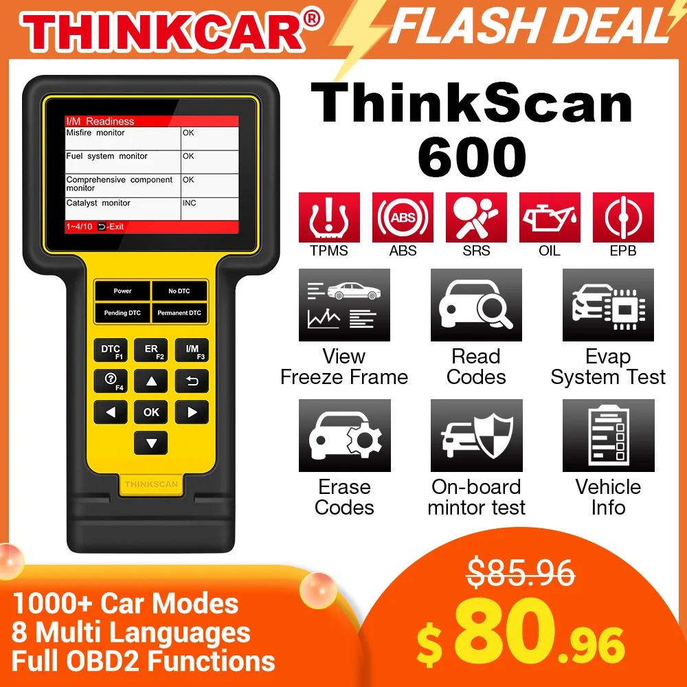 Thinkcar Thinkscan 600 ABS SRS OBD2 сканер TS600 масло TPMS EPB сброс OBDII считыватель кодов PK CR619