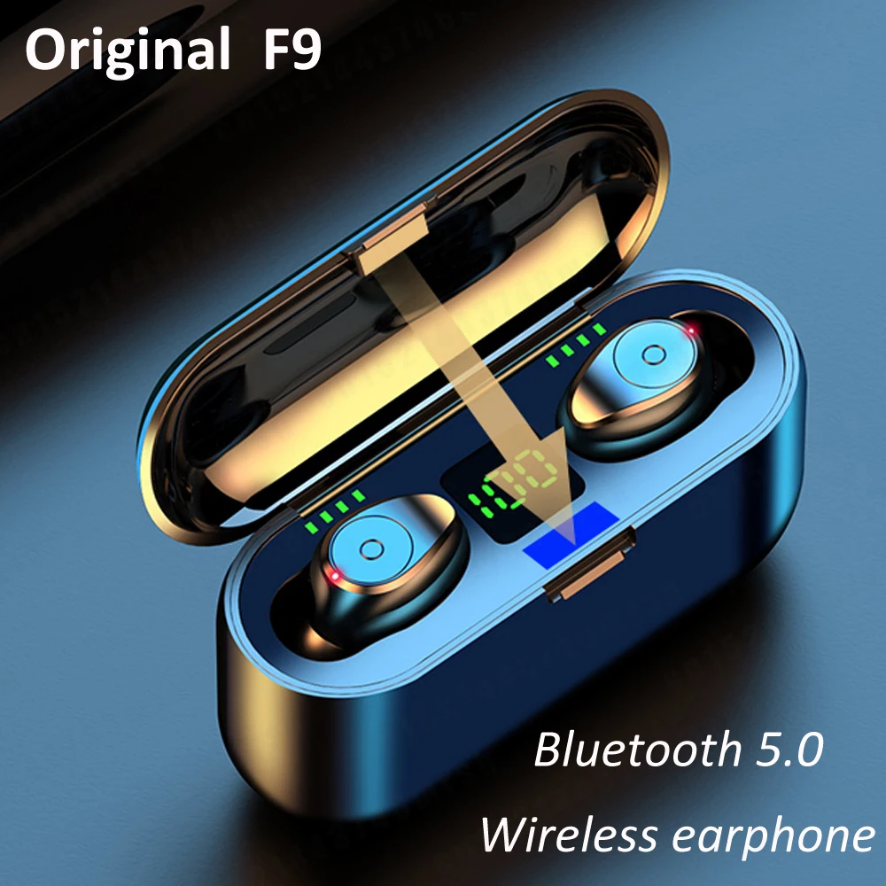F9 Беспроводной наушники Bluetooth V5.0 вкладыши TWS с Водонепроницаемый светодиодный