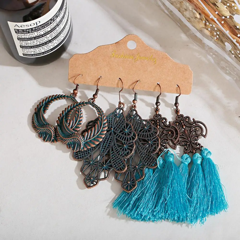 Серьги-подвески в этническом ретро-стиле набор из 3 предметов богемный