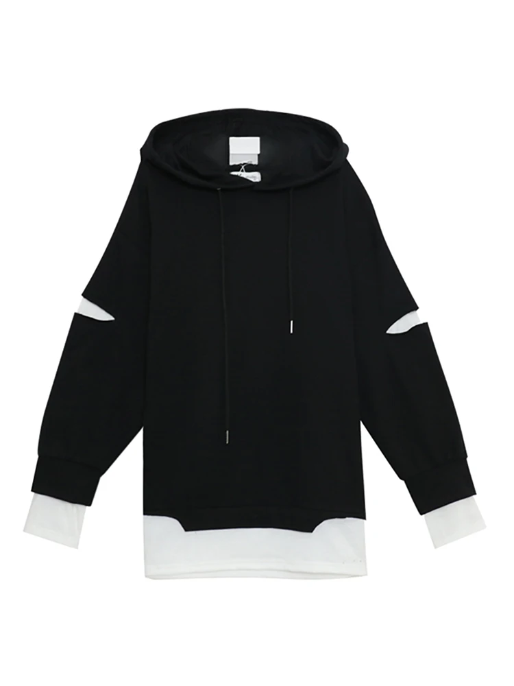 

Women's 2020 New loose Korean version of spring, autumn, winter, lazy wind stitching fake two-piece hooded coat tide ins