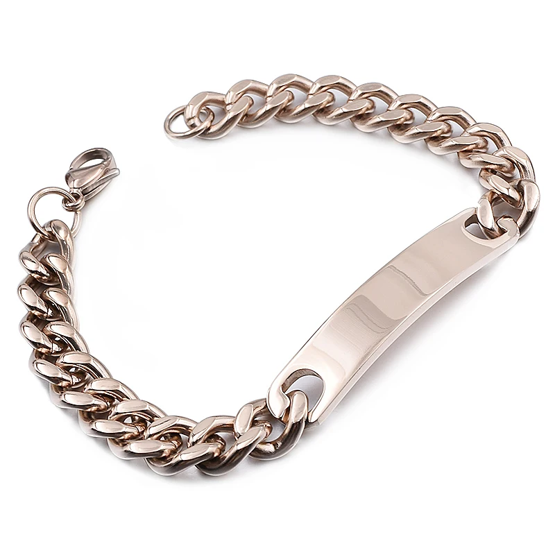 Style1 rosegold21cm9mm Gokadima ID браслет из нержавеющей стали для женщин и мужчин ювелирные изделия Модные цепи манжеты, 4 цвета, оптовые товары, WB001 - Окраска металла: Style1 rosegold21cm9mm