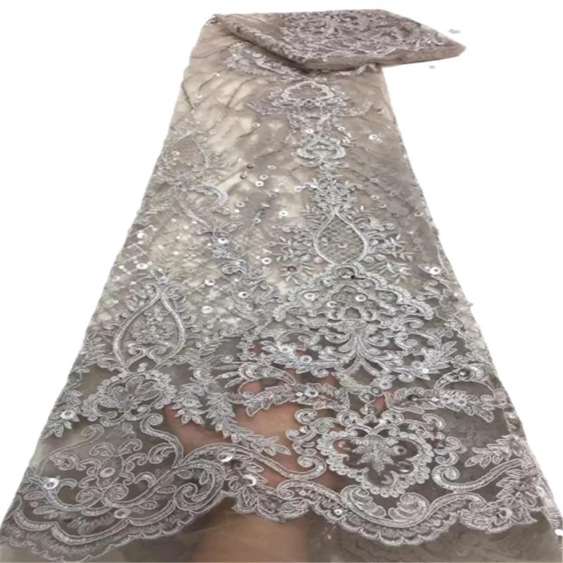 

Latest Embroidery French Milk Silk Lace Fabric With Sequins White African Lace Fabric For Wedding Party Dress