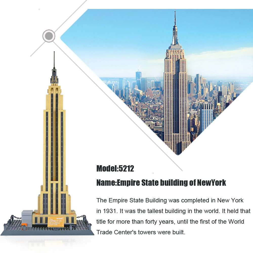 

WANGE Blocks DIY Assemble Construction Building Blocks 1995pcs Bricks Empire State Building Of New York Toys For Children Gifts