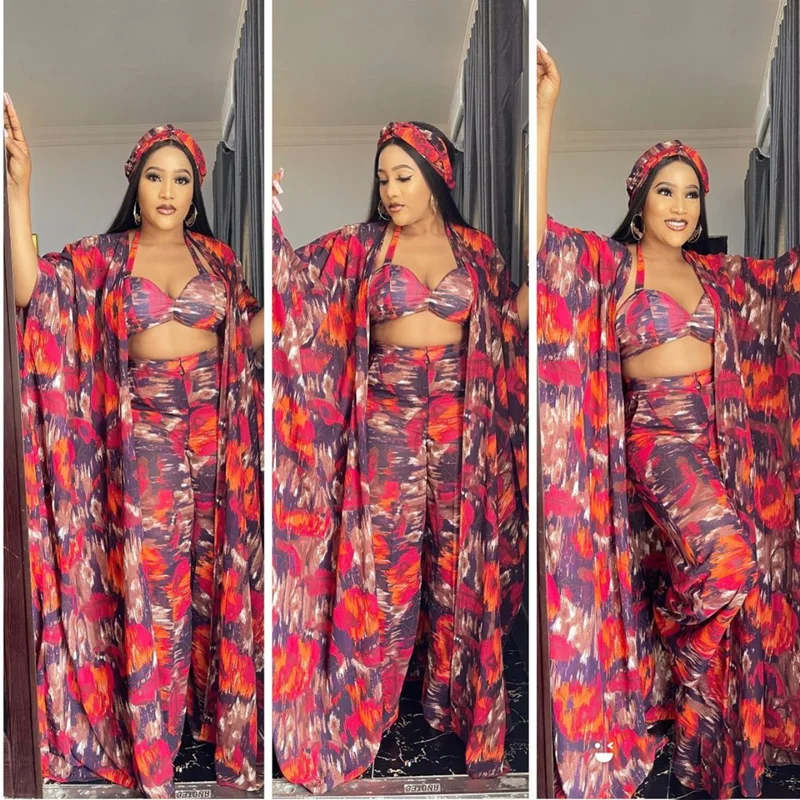 Женский комплект из 4 предметов бюстгальтера брюк накидки плаща и шарфа с принтом