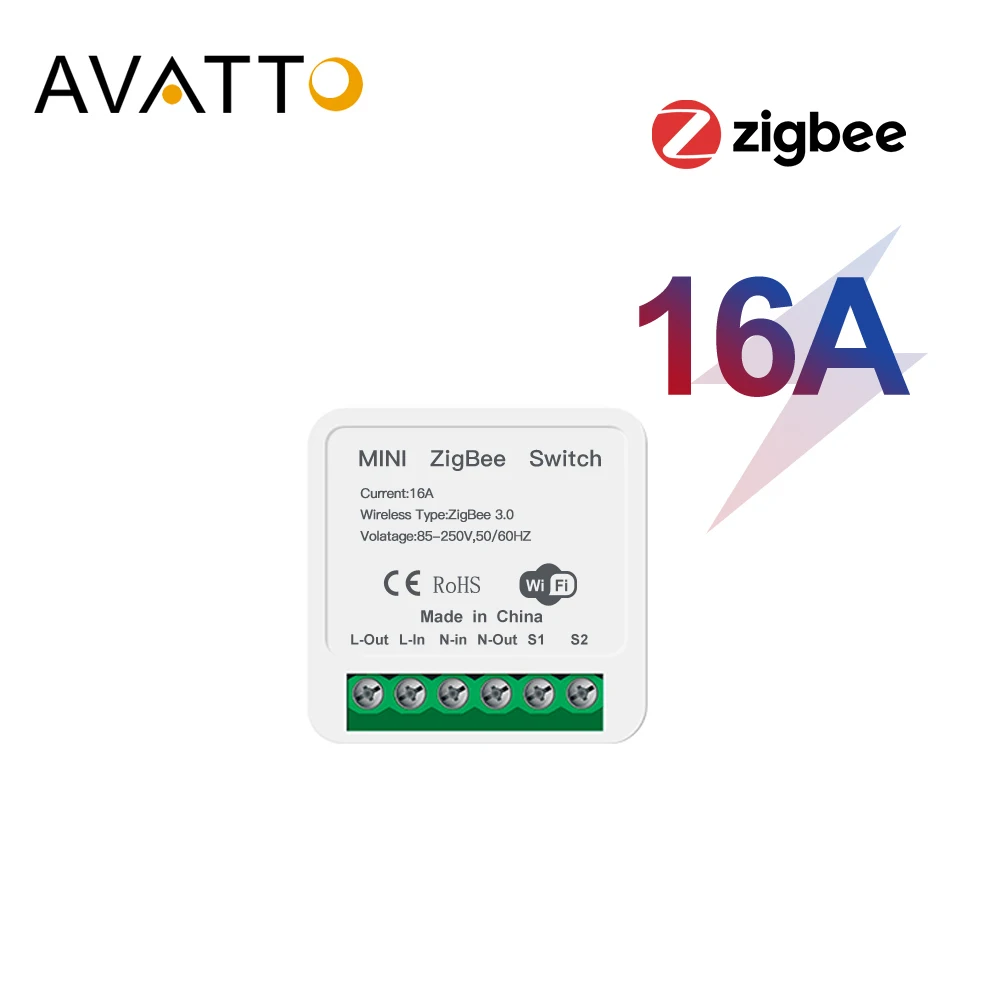 Коммутационный модуль AVATTO Tuya Zigbee 3 0 с нейтральным двухсторонним управлением