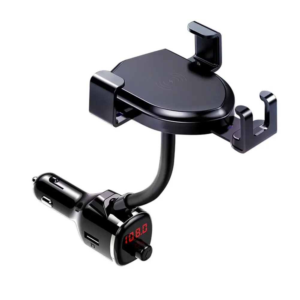 10w wireless quick charging mobile phone adjustable holder stand with fm bluetooth compatible transmitter phone bracket stand free global shipping