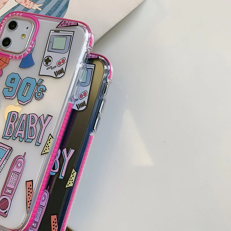 hot retro personality 90s soft silicone fashion phone case for iphone 11 pro max 13 7 8 x 12 xs max ins luxury cute clear cover free global shipping