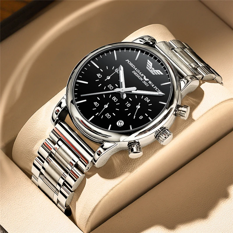 2021 Fashion Mens Watches with Stainless Steel Top Brand Luxury Sports Chronograph waterproof Quartz Watch Men Relogio Masculino