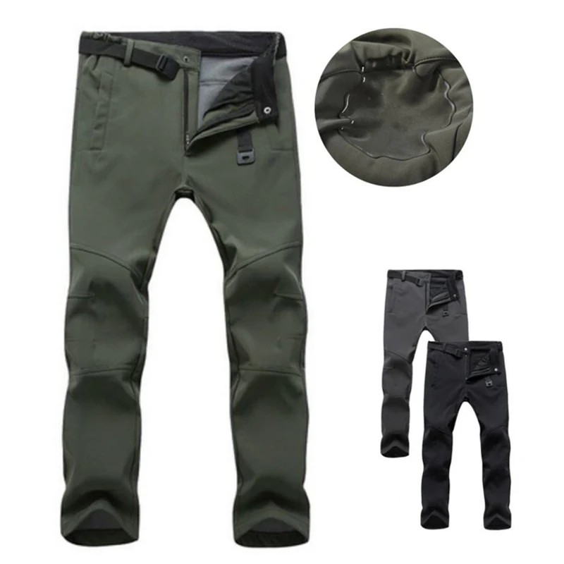 Men's Winter Fleece Hiking Pants Camping Trekking Soft Shell Waterproof Male Windproof Warm Skiing Climbing Outdoor | Спорт и