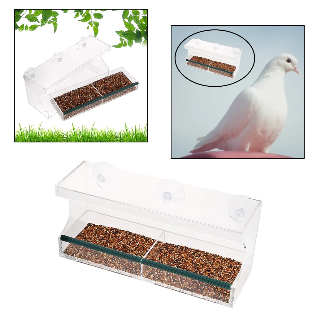 

Acrylic Clear Window Hanging Bird Feeder with 3 Suction Cups, Removable Seed Tray and Drain Holes