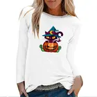 Кошка с принтом в виде тыквы для Хэллоуина топ с длинными рукавами для женщин осень-зима Графические футболки в уличном стиле с О-образным воротником Harajuku Топ женский