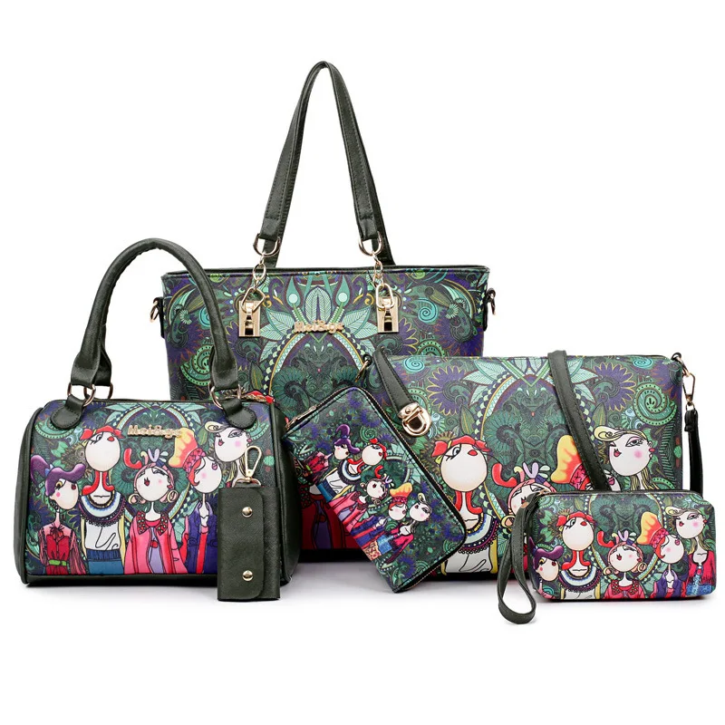 

2021 new fashion printed handbags Joker handbag shoulder bag diagonal steamed stuffed bun mother bag set of six lipstick handbag